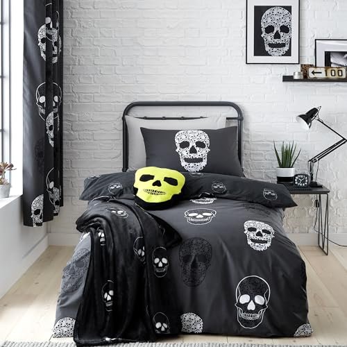 Ciemnoszara pościel dziecięca jednoosobowa 135x200 cm Skulls – Catherine Lansfield