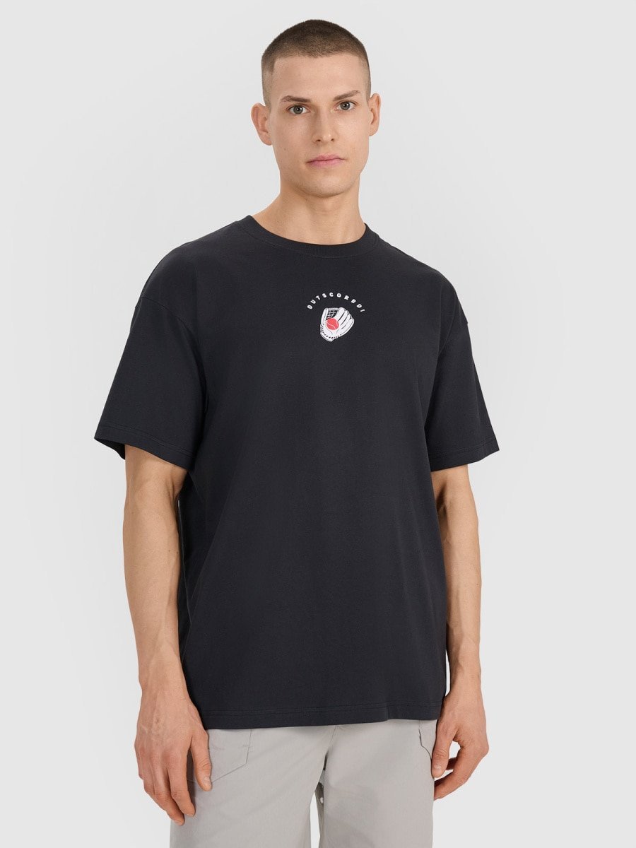 T-shirt oversize z nadrukiem męski 4F 4FRSS25TTSHM2981-20S Czarny XL