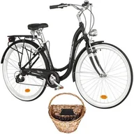 Rowery - Rower miejski INDIANA Moena A7ZP 28 cali damski Czarny + Koszyk wiklinowy na rower VÖGEL VKS-502 Stylowy - miniaturka - grafika 1