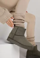 Śniegowce damskie - Ciemnozielone Wsuwane Śniegowce do Kostki z Imitacji Zamszu Atuvitta - miniaturka - grafika 1