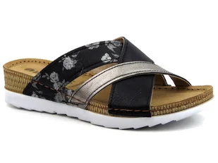 Wygodne klapki ze skórzaną wkładką - INBLU OF-30, czarne - Inblu - Klapki i japonki damskie - miniaturka - grafika 1