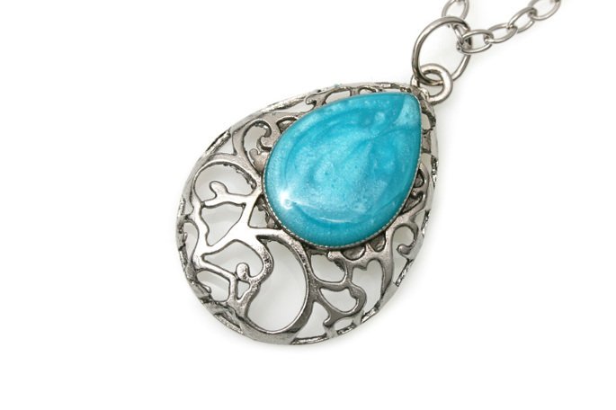 Wisiorek Łza Turkusowa Na Łańcuszku Retro