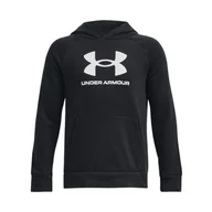 Bluzy dla chłopców - Chłopięca bluza dresowa nierozpinana z kapturem Under Armour UA Rival Fleece BL Hoodie - czarna - UNDER ARMOUR - miniaturka - grafika 1