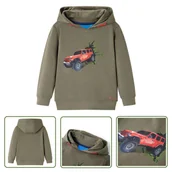 Bluzy dla dziewczynek - Bluza dziecięca z kapturem - khaki - 128 - Bluza Dziewczęca - miniaturka - grafika 1