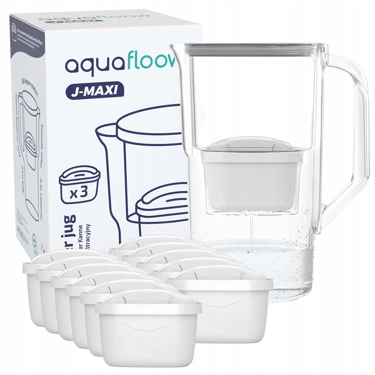 Dzbanek filtrujący AquaFloow J-MAXI 2,5l szary + 12x wkład filtr wody