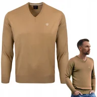 Swetry męskie - SWETER Męski w Serek Elegancki Gładki KARMELOWY XXL Pako Jeans - miniaturka - grafika 1