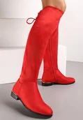 Kozaki damskie - Czerwone Kozaki z Ozdobnym Wiązaniem z Tyłu Elunape - Renee - miniaturka - grafika 1