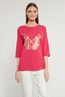 Koszulki i topy damskie - Bawełniany t-shirt damski z ozdobnym panelem - Monnari - miniaturka - grafika 1