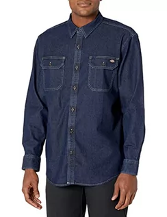 Koszule męskie - Dickies Męska koszula z długim rękawem Flex Denim, Ciemny dżins sprany, XL - grafika 1