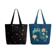 Torebki damskie - Ecoright Torba na ramię, płócienna, na co dzień, duża torba na ramię z wewnętrzną kieszenią do szkoły, torba robocza, torba damska, Sparrow Natural & Black, Utility, Burak - abstrakcyjny kwiat, jeden - miniaturka - grafika 1