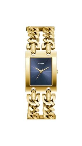 Guess Damski zegarek na rękę MOD Heavy Metal, złoty pasek ze stali nierdzewnej, szkło mineralne, ciemnoniebieska tarcza, 3 bar, średnica koperty: 29 mm, GW0740L3