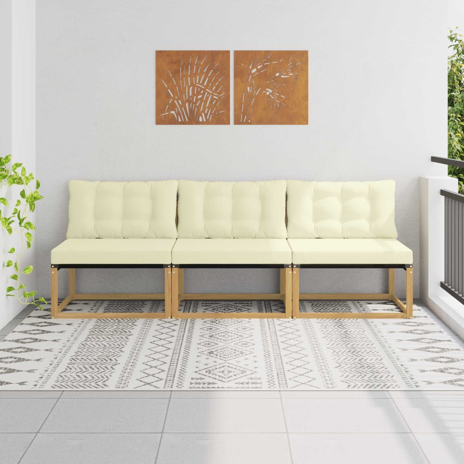 vidaXL Środkowa sofa ogrodowa Drewno akacji i tekstylen Biały