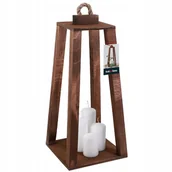 Świeczniki - LATARNIA DREWNIANA BRĄZ LAMPION NA ŚWIECE ŚWIECZNIK LATARENKA DOMU OGRODU - miniaturka - grafika 1