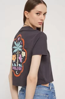 Koszulki sportowe damskie - Volcom t-shirt bawełniany damski kolor szary - grafika 1