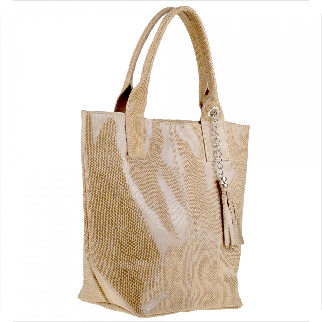 Beżowa torebka shopper skórzana wzór plaster miodu XL