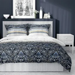 Detexpol Pościel satynowa 220x200 3825 B Ornamenty niebieska czarna biała oreintalna Home Satin 4 - Pościel - miniaturka - grafika 1