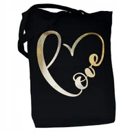 Torby i wózki na zakupy - TORBA bawełniana czarna 220g z nadrukiem LOVE złoty napis siatka na zakupy - miniaturka - grafika 1