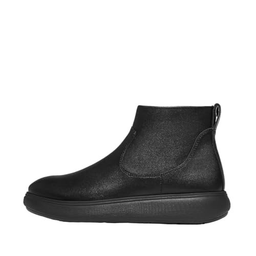 Fitflop Damskie skórzane botki z zamkiem błyskawicznym iQ-COMFF, czarne, 36,5 EU, Cały czarny, 40 EU