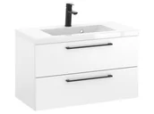 Szafki łazienkowe - Szafka Wisząca Z Umywalką RON 80 cm - Biały Mat - Uchwyty Czarne Matowe - miniaturka - grafika 1