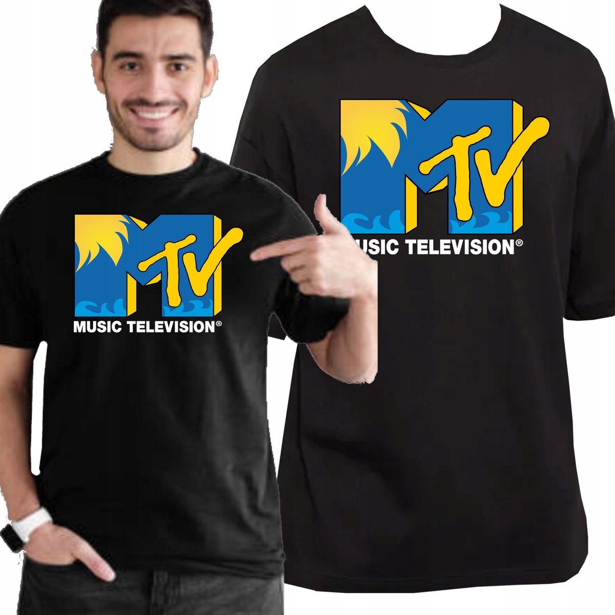 KOSZULKA MĘSKA Z NADRUKIEM MTV MUZYKA JAKOŚĆ PREMIUM L 3402 CZARNA