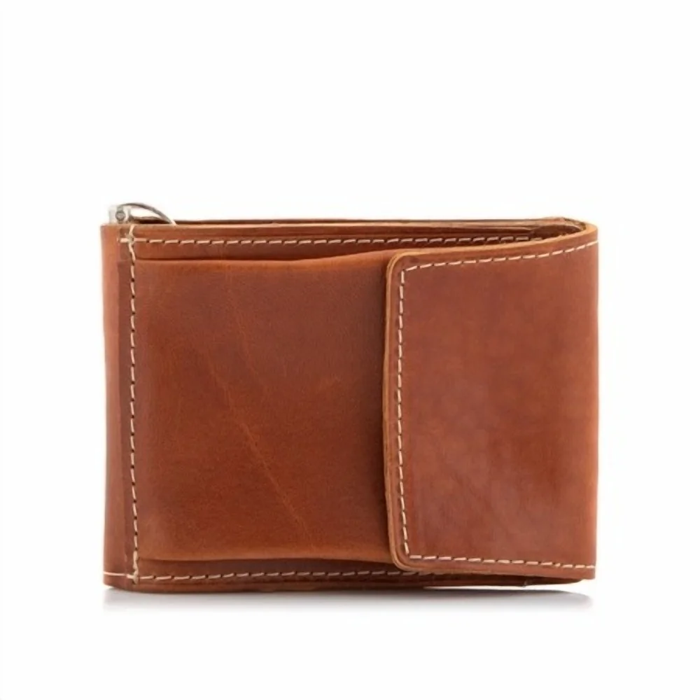 Portfel Skórzany Slim Wallet z Klipsem Banknotówka Jucht Koniak BW68