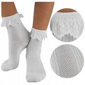 Skarpetki damskie - Eleganckie Białe SKARPETKI Skarpety BAWEŁNIANE z Falbanką Noviti r. 6-12m - miniaturka - grafika 1