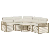 Sofy ogrodowe - vidaXL Sofa ogrodowa w kształcie litery L z poduszkami i podnóżkiem Beżowy polirattan - miniaturka - grafika 1