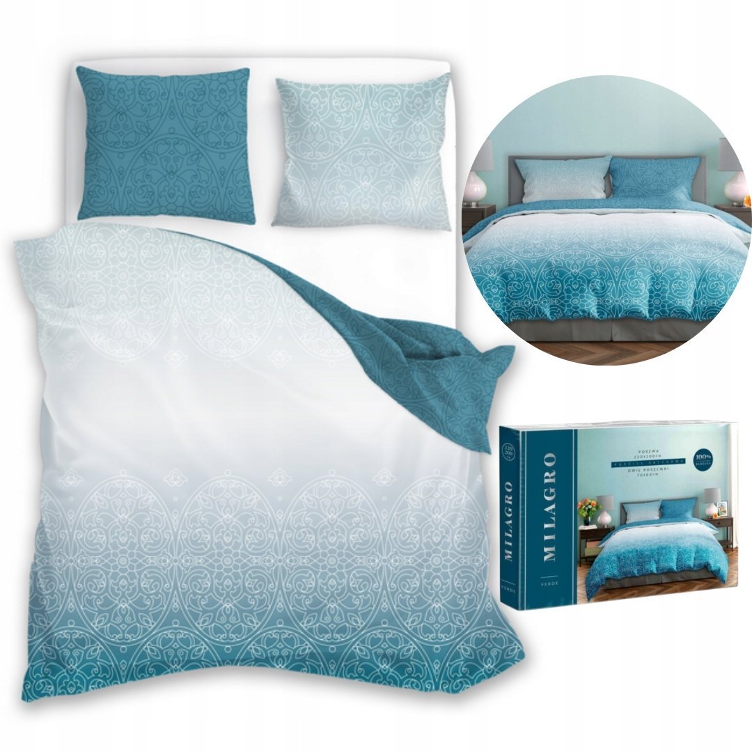 Pościel 220x200 Satyna Bawełniana Milagro Verde 2x70x80 OEKO-TEX