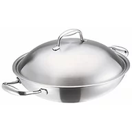 Woki - KUHN RIKON 37037 garnek WOK z trzonkiem i pokrywa wielowarstwowy materiał ze stali nierdzewnej, srebro, 32 cm 37036 - miniaturka - grafika 1