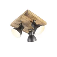 Lampy sufitowe - QAZQA Przemysłowy spot czarny drewno 3-źródła światła - Mangoes - miniaturka - grafika 1