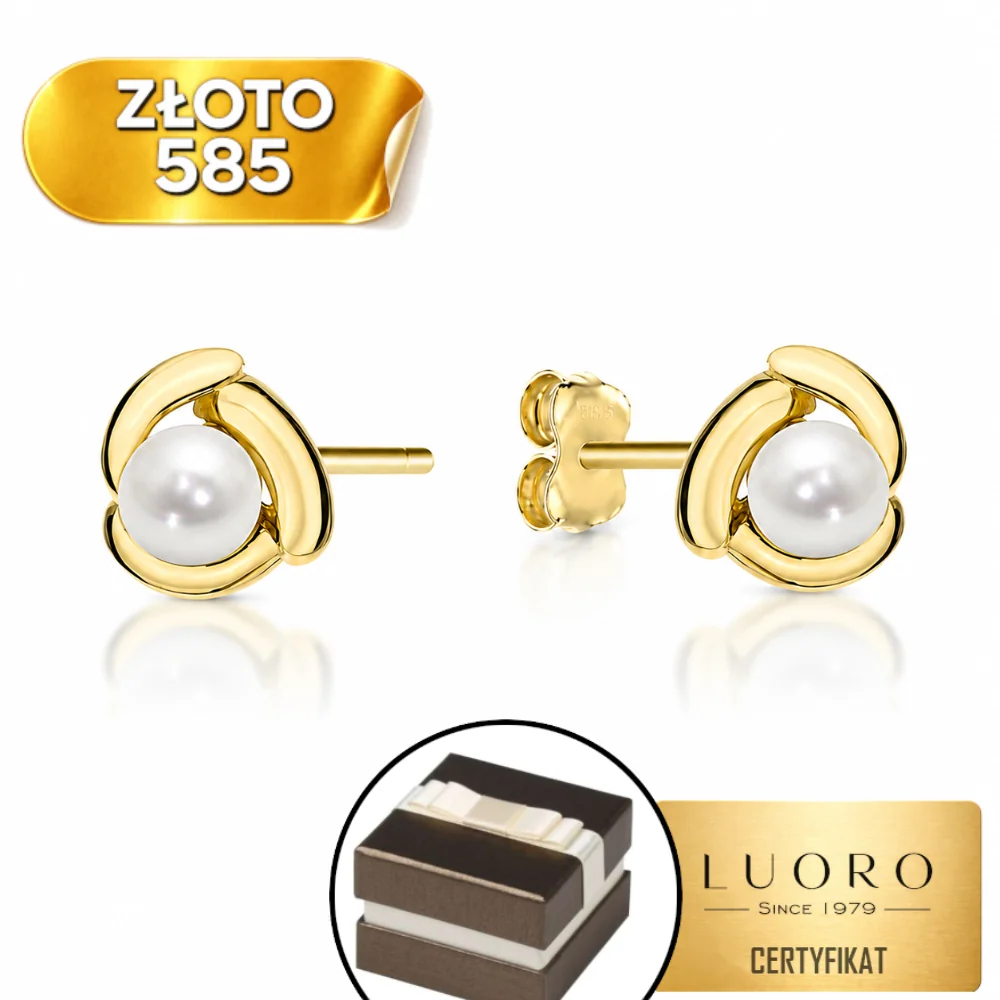 KOLCZYKI ZŁOTE 585 14K Z PERŁĄ NATURALNĄ SZTYFT 0,85 CM ELEGANCKIE