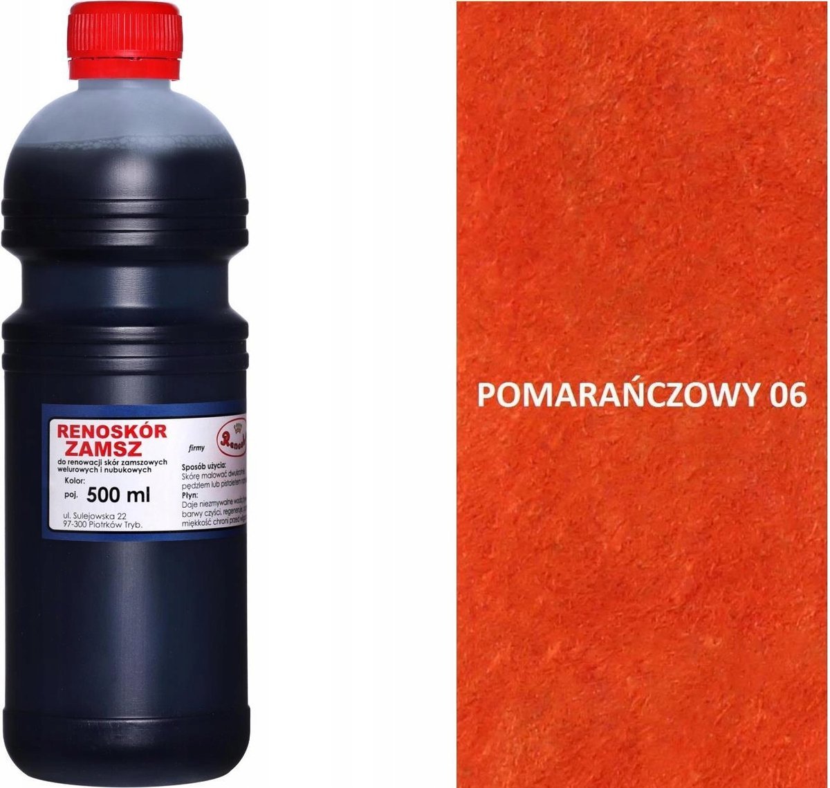 POMARAŃCZOWA FARBA RENOSKÓR 500 ml WILBRA DO MALOWANIA SKÓRY ZAMSZU NUBUKU