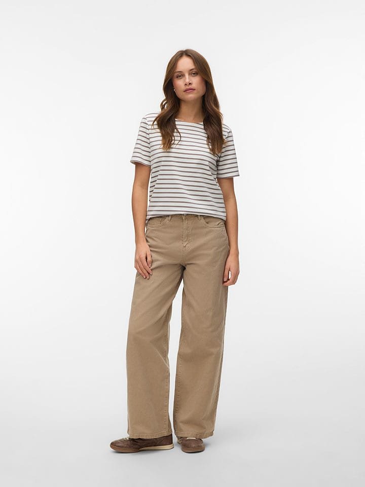 Vero Moda Bluzka w kolorze brązowo-białym