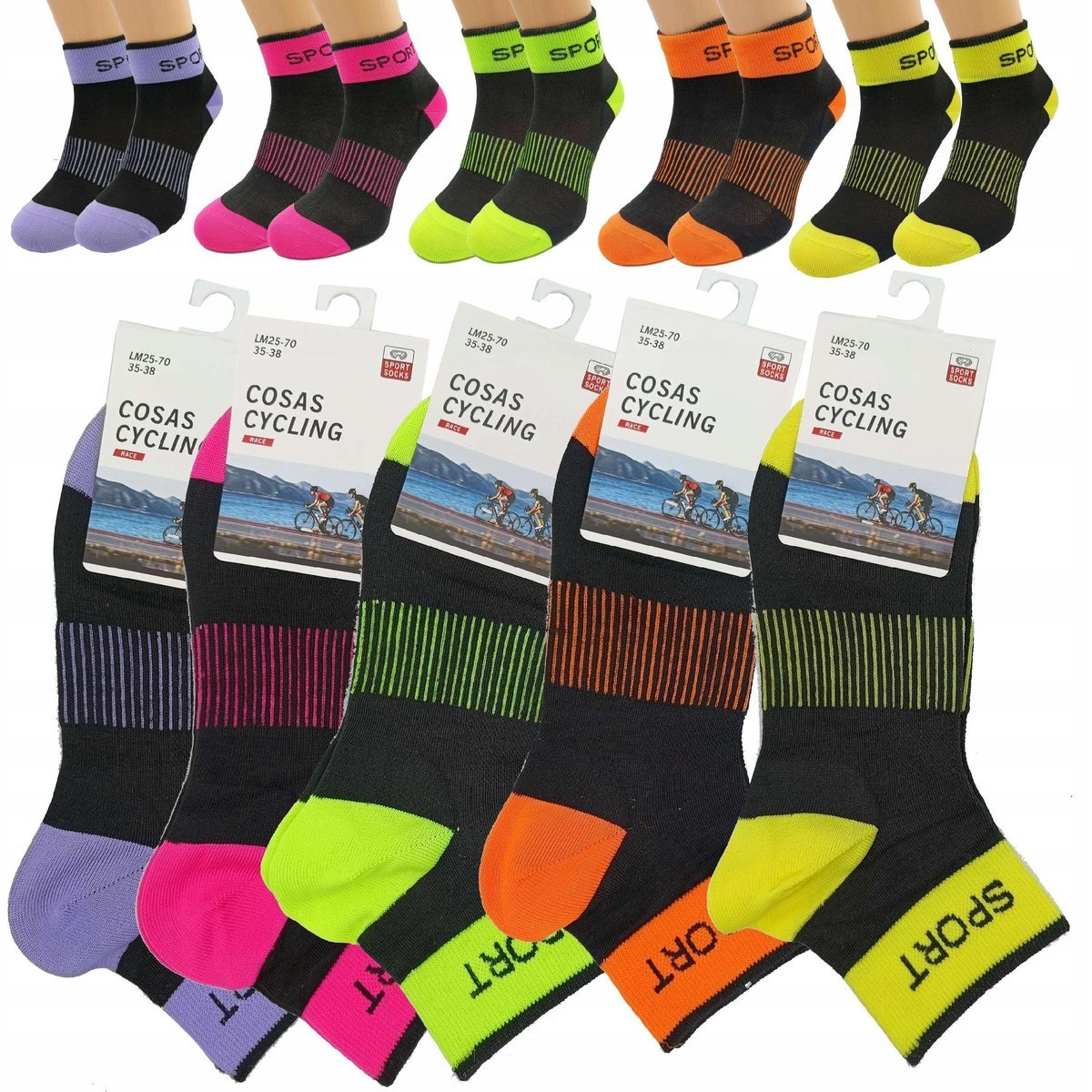 5x Skarpetki rowerowe STOPKI Kolarskie 35/38 Oddychające Cycling Kolorowe