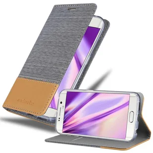 Etui Cadorabo do Samsung Galaxy S6 EDGE w kolorze LIGHT GREY BROWN Etui na telefon komórkowy z magnetycznym zamknięciem, funkcją podstawki i miejscem na kartę Etui ochronne Etui z klapką w stylu książki - Etui i futerały do telefonów - miniaturka - grafika 1