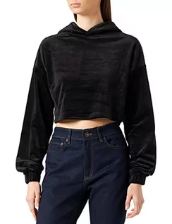 Bluzy damskie - Urban Classics Damska bluza z kapturem Cropped Velvet Oversized Hoody z kapturem, czarny, L - grafika 1