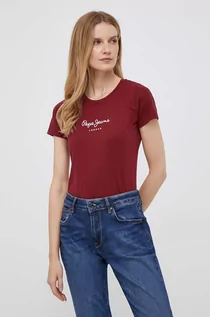 Koszulki sportowe damskie - Pepe Jeans t-shirt damski kolor bordowy - grafika 1