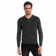 Swetry męskie - Washowany sweter męski z dekoltem w serek czarny V1 OM-SWOS-0108 XXL - miniaturka - grafika 1