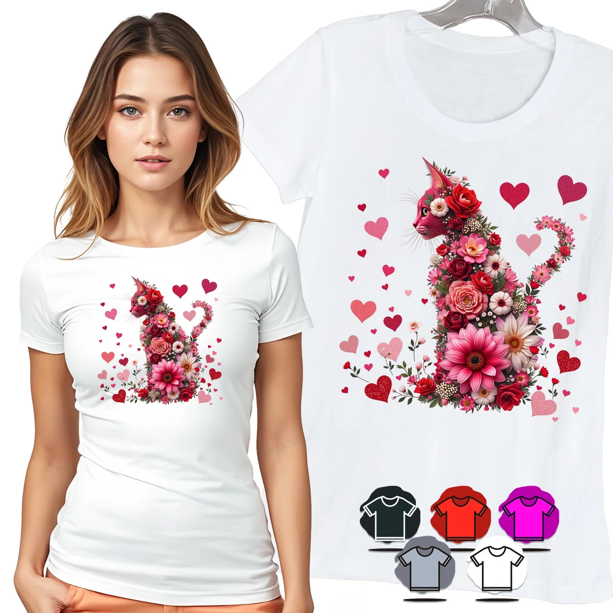 KOSZULKA DAMSKA T-SHIRT - LAMA KWIATY SERCA RÓŻOWY DAMSKI MOTYW MODA - 3XL