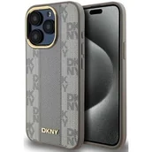 Etui i futerały do telefonów - Etui DKNY Leather Checkered Mono Pattern MagSafe do Apple iPhone 15 Pro Max Beżowy | Bezpłatny transport - miniaturka - grafika 1