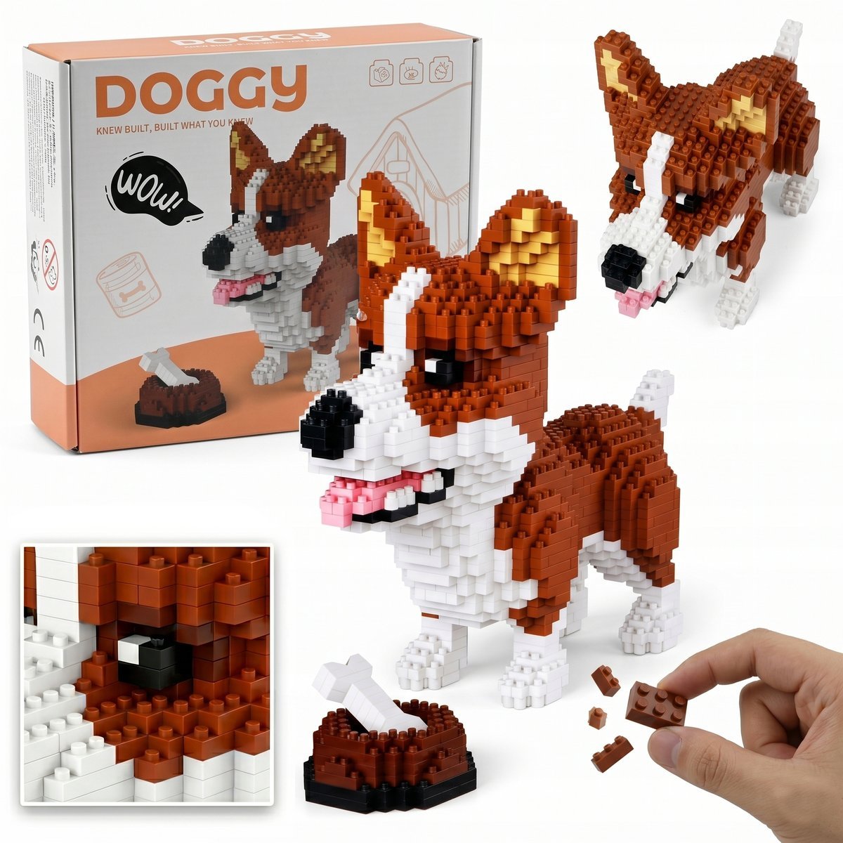 PIES KLOCKI KONSTRUKCYJNE 3D CORGI FIGURKA PSA DLA DZIECI DOROSŁYCH 1190EL
