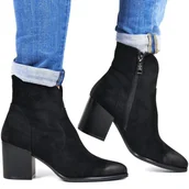 Botki damskie - Damskie Kowbojki Na Obcasie Vinceza 58345 Czarne Zamszowe - VINCEZA - miniaturka - grafika 1