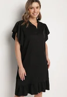 Sukienki - Czarna Sukienka Koszulowa z Guzikami i Falbankami Tenalena - miniaturka - grafika 1