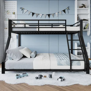Łóżko piętrowe 90x200 + 140x200 cm - z barierkami - z drabinką bezpieczeństwa - metalowe - czarne (bez materaca) - Łóżka dla dzieci i młodzieży Łóżko piętrowe 90x200 + 140x200 cm - z barierkami - z drabinką bezpieczeństwa - metalowe - czarne (bez materaca) - Łóżka dla dzieci i młodzieży - miniaturka - grafika 1