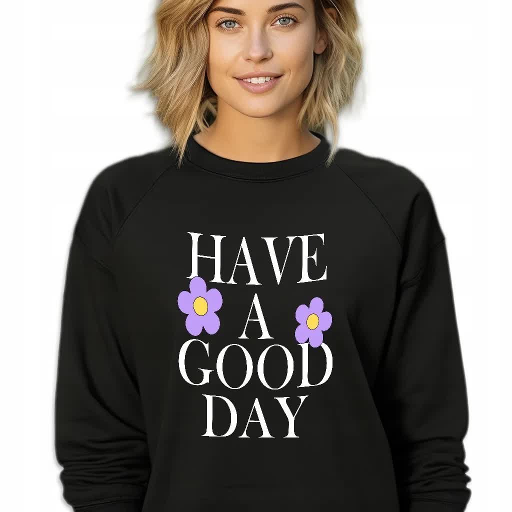 Bluza Czarna Damska Dresowa HAVE A GOOD DAY Stylowa Modna Wzory Rozmiar XL