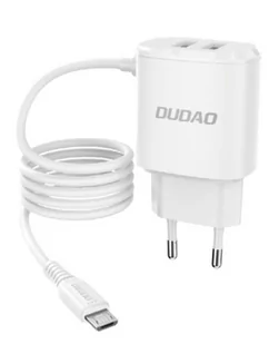 Dudao Dudao ładowarka sieciowa 2x USB z wbudowanym kablem micro USB biały (A2ProM white) - Biały USB Typ A (żeński) Micro USB Typ B (żeński) A2ProM white - Ładowarki do telefonów - miniaturka - grafika 1