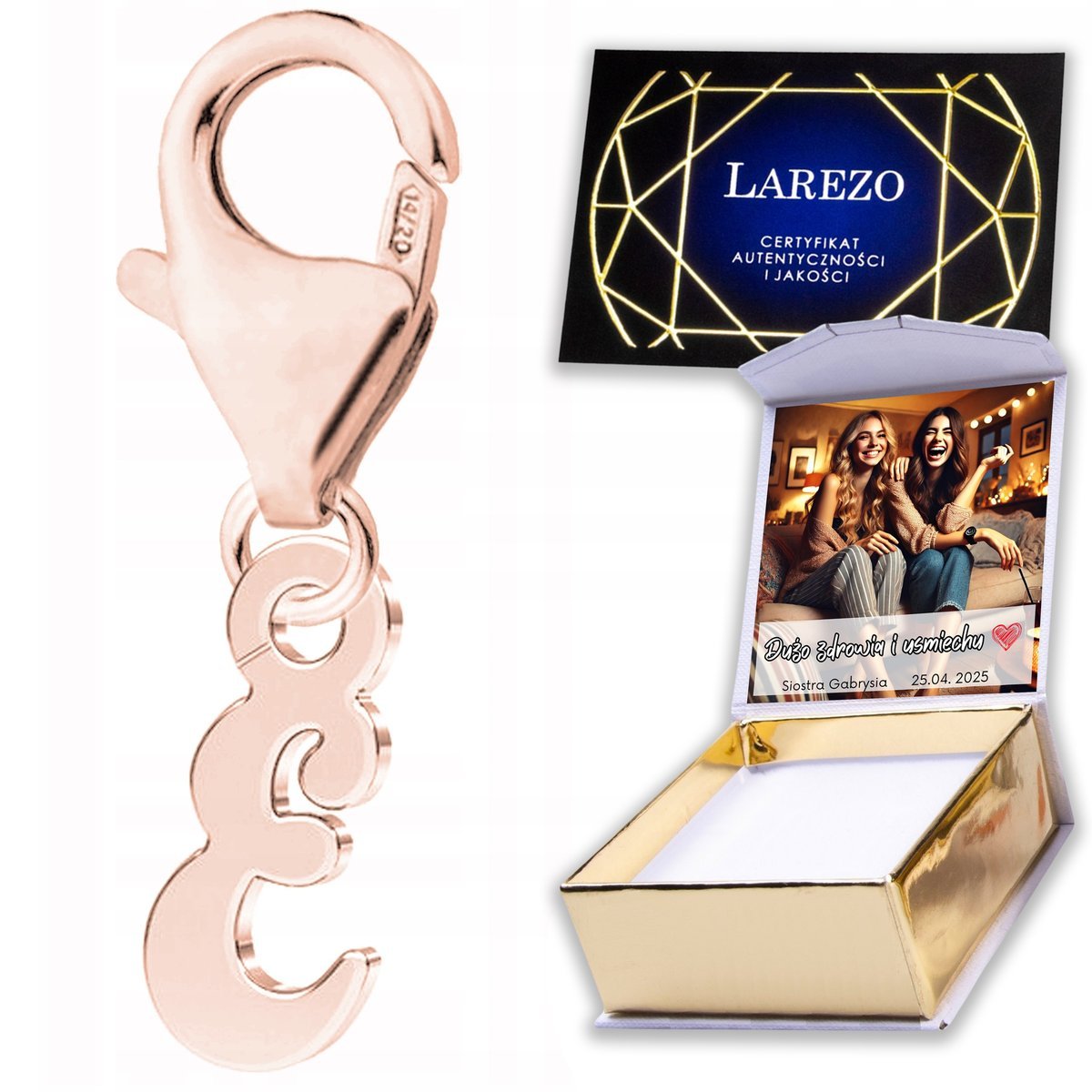 Zawieszka Pozłacana 925 z Inicjałem Literką Symbol Litera Inicjał E NADRUK