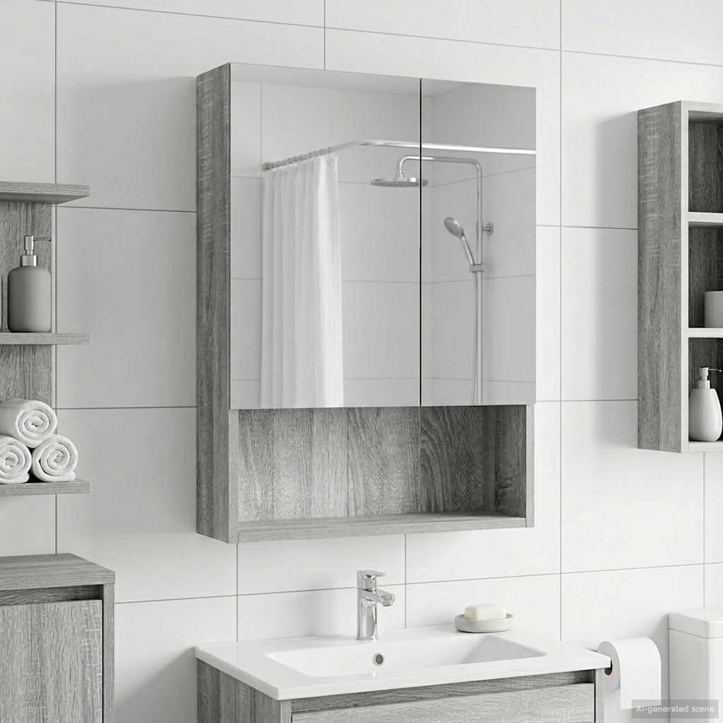 vidaXL vidaXL Szafka z lustrem do łazienki Szary Sonoma 50 x 14,5 x 70 cm