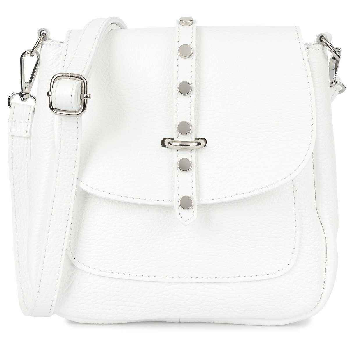 Skórzana listonoszka damska z klapką Vera Pelle biała X45