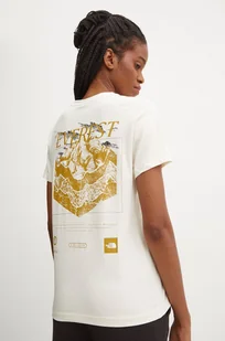 The North Face t-shirt bawełniany Tee Topographic damski kolor beżowy NF0A89CMQLI1 - Koszulki sportowe damskie - miniaturka - grafika 1